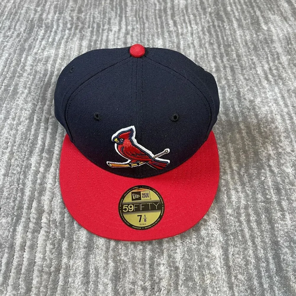 St Louis Cardinals Hat Cap Fitted Mens 7 1/8 Navy Red MLB Baseball New Era